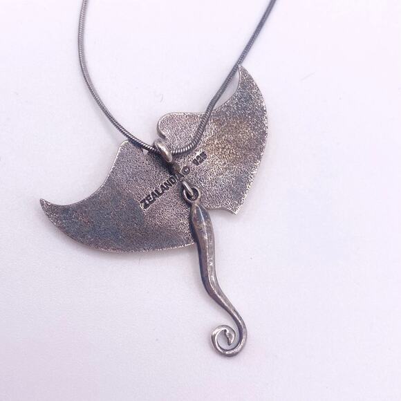 Manta Ray Pendant - Tagua Nut and Sterling Silver Necklace - Picture 6 of 7